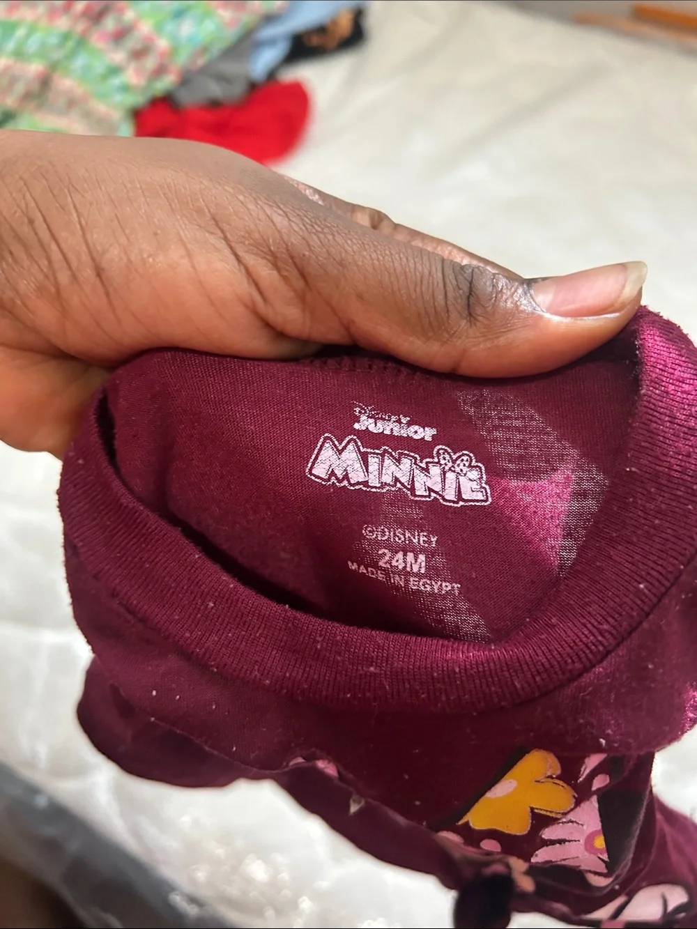 Disney Minnie Mouse Short Sleeve Tie-Front Tee - Maroon with Pink Accent